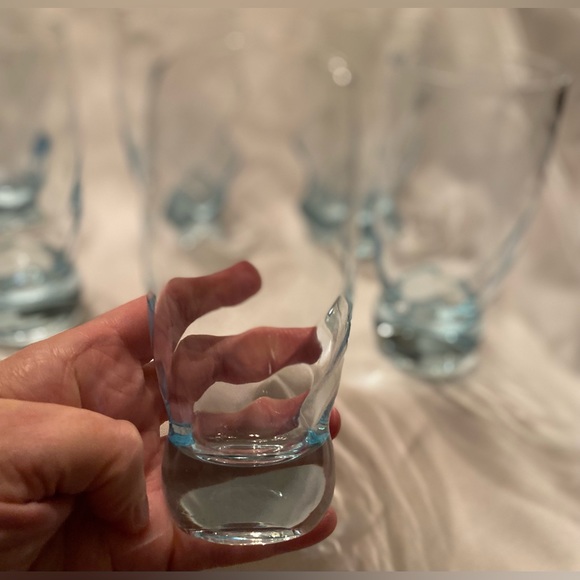 Six (6) Ice Blue Highball Diagonal Diamond Optic Weighted Barware Glasses Rare - Picture 4 of 7